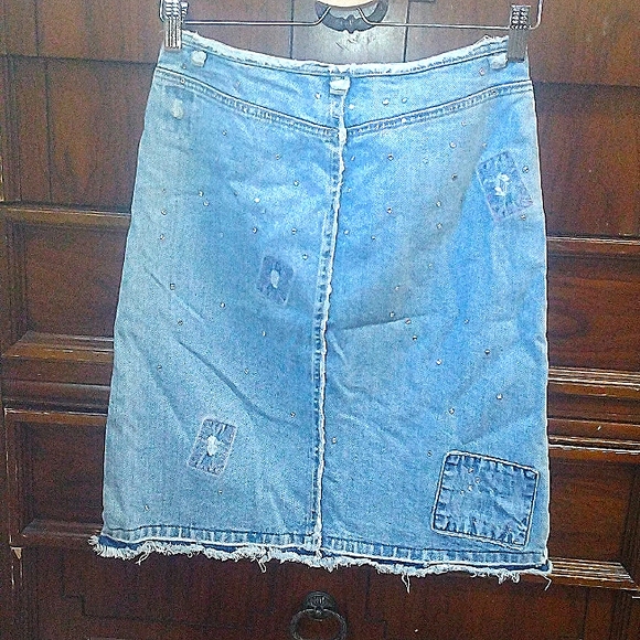 Vintage Express Jeans Bedazzled Distressed Denim Skirt - Picture 3 of 4